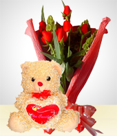 Da del Amigo - Combo Romance: Bouquet de 6 rosas +Peluche