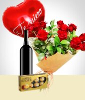 Da del Amigo - Combo Inspiracin: Bouquet de 12 Rosas + Globo + Vino + Chocolates