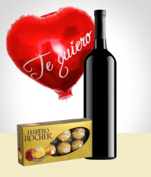 Flores a Mxico Combo Terciopelo: Chocolates + Vino + Globo