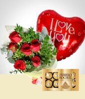 Flores - Sorpresa de Amor: Bouquet, Chocolates y Globo